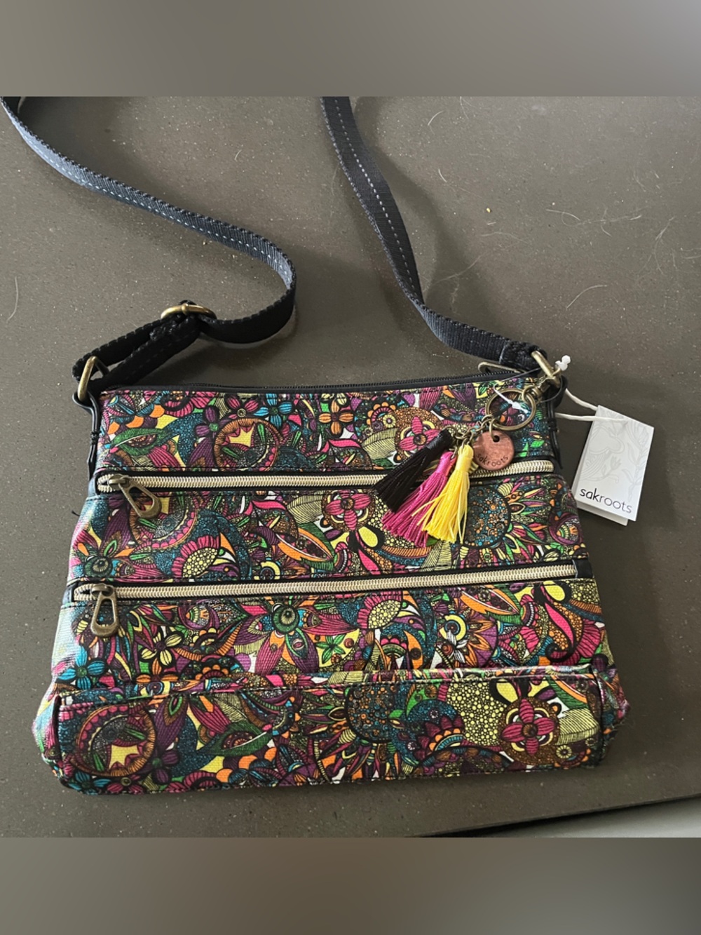 Sakroots Multicolor Floral Print Crossbody with Tassel